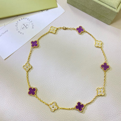 [LuxJewelry]CLOVER 10 MOTIFS  PURPLE VIOLET DIAMOND NECKLACE