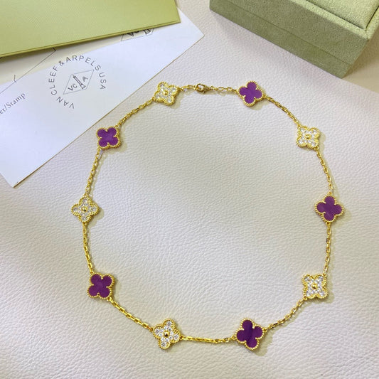 [LuxJewelry]CLOVER 10 MOTIFS  PURPLE VIOLET DIAMOND NECKLACE