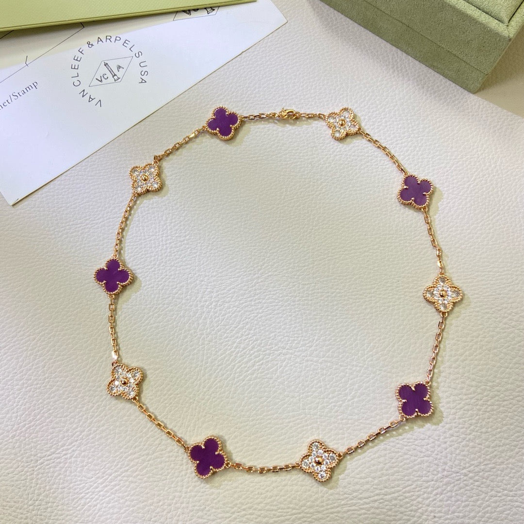 [LuxJewelry]CLOVER 10 MOTIFS  PURPLE VIOLET DIAMOND NECKLACE
