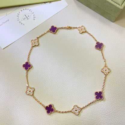 [LuxJewelry]CLOVER 10 MOTIFS  PURPLE VIOLET DIAMOND NECKLACE