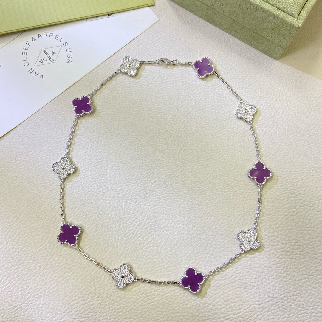 [LuxJewelry]CLOVER 10 MOTIFS  PURPLE VIOLET DIAMOND NECKLACE