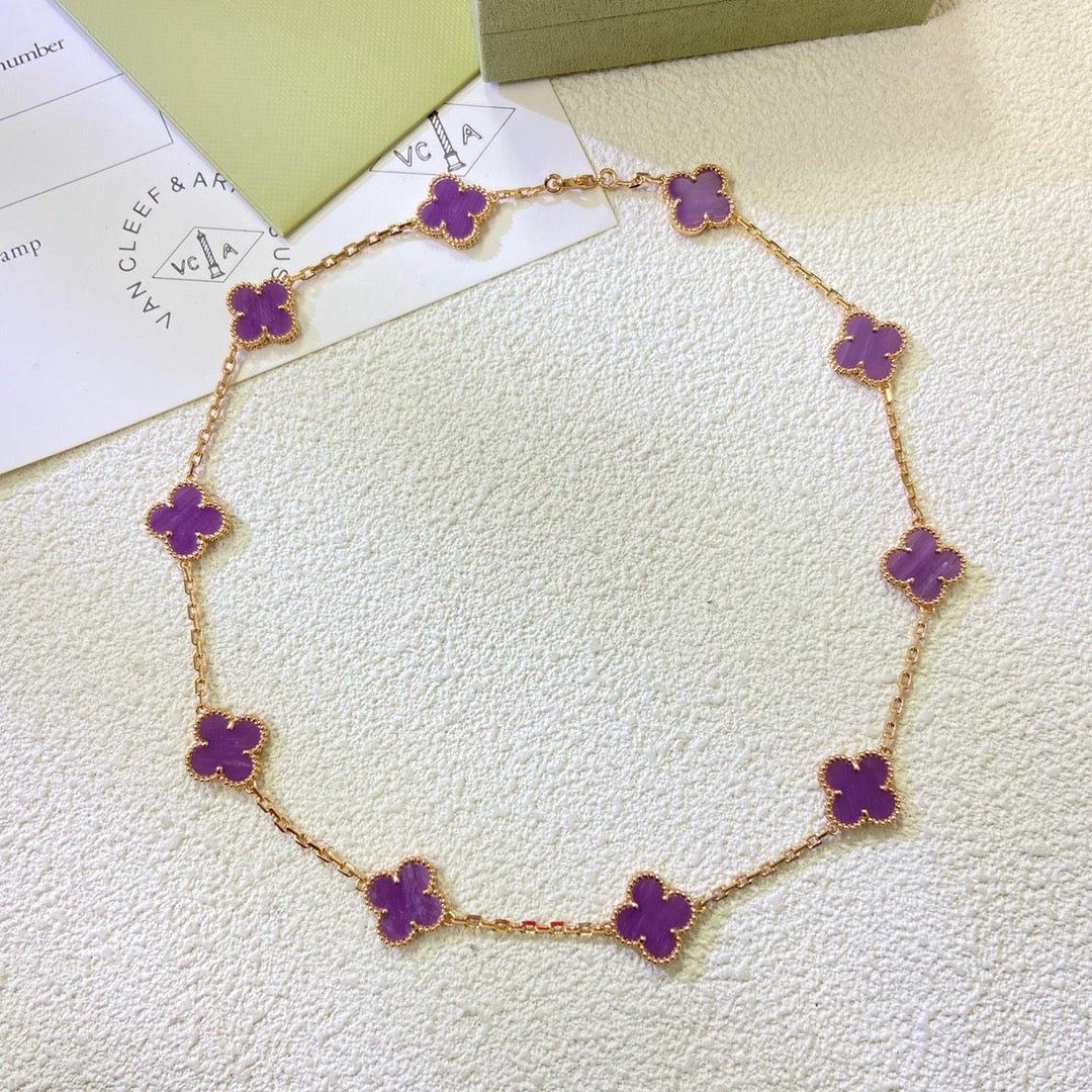 [LuxJewelry]CLOVER 10 MOTIFS  PURPLE VIOLET  NECKLACE