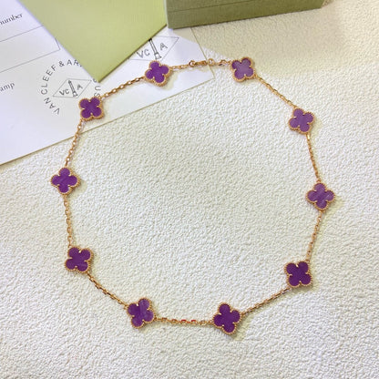 [LuxJewelry]CLOVER 10 MOTIFS  PURPLE VIOLET  NECKLACE