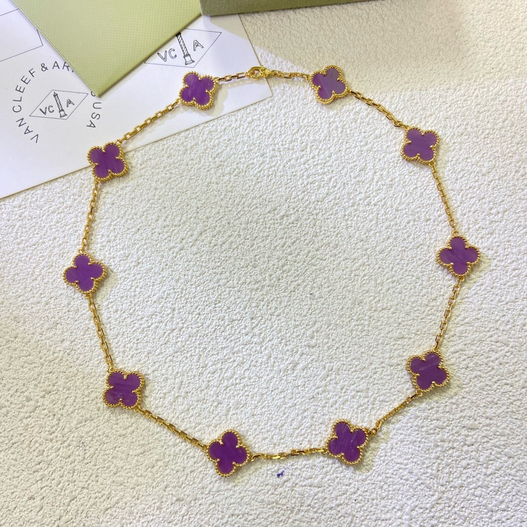 [LuxJewelry]CLOVER 10 MOTIFS  PURPLE VIOLET  NECKLACE