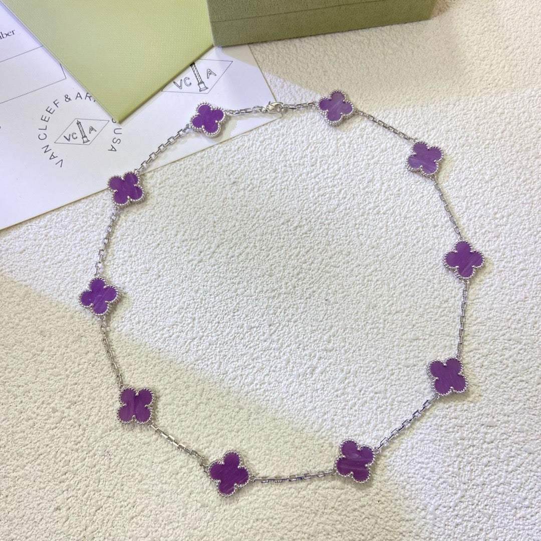 [LuxJewelry]CLOVER 10 MOTIFS  PURPLE VIOLET  NECKLACE