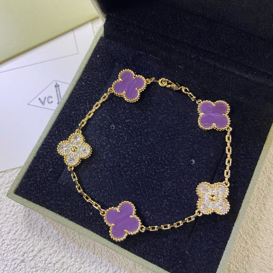 [Top&on]CLOVER  5 MOTIFS  PURPLE VIOLET DIAMOND BRACELET