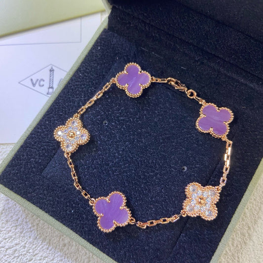 [Top&on]CLOVER  5 MOTIFS  PURPLE VIOLET DIAMOND BRACELET