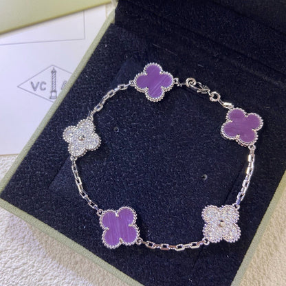 [LuxJewelry]CLOVER  5 MOTIFS  PURPLE VIOLET DIAMOND BRACELET