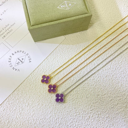 [LuxJewelry]CLOVER 15MM DIAMOND  PURPLE VIOLET NECKLACE