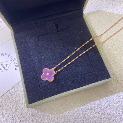 [LuxJewelry]CLOVER 15MM DIAMOND  PURPLE VIOLET NECKLACE
