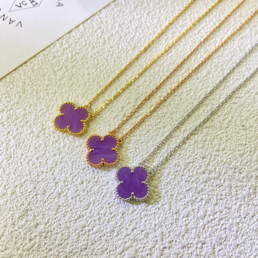 [LuxJewelry]CLOVER 15MM  PURPLE VIOLET NECKLACE