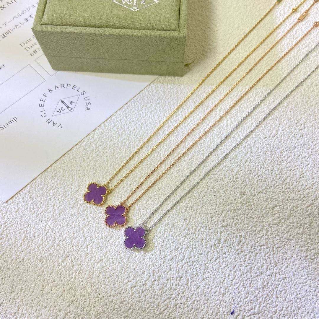 [LuxJewelry]CLOVER 15MM  PURPLE VIOLET NECKLACE