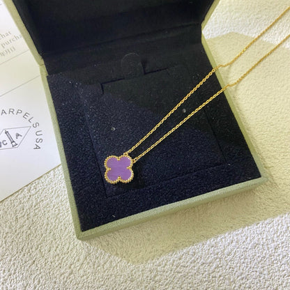 [LuxJewelry]CLOVER 15MM  PURPLE VIOLET NECKLACE