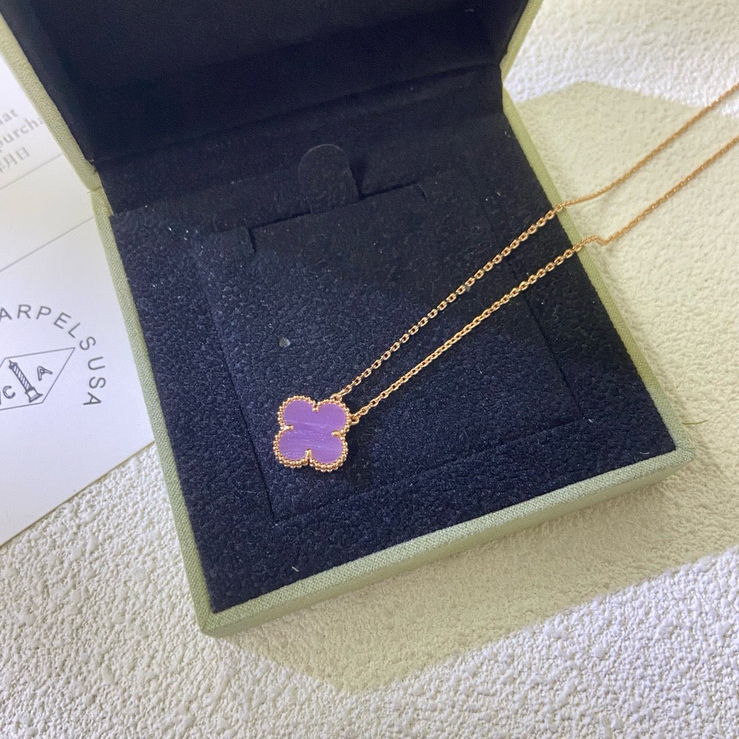 [LuxJewelry]CLOVER 15MM  PURPLE VIOLET NECKLACE
