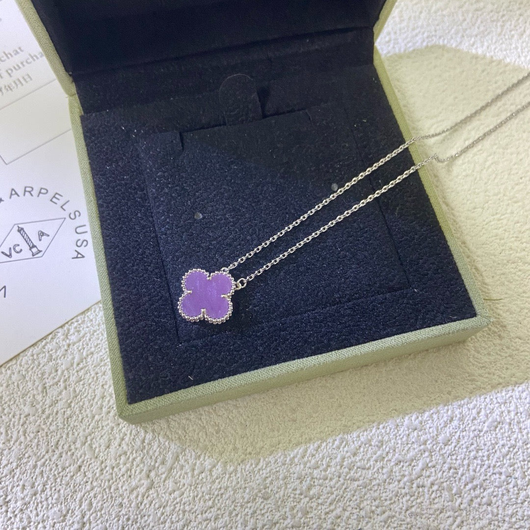 [LuxJewelry]CLOVER 15MM  PURPLE VIOLET NECKLACE