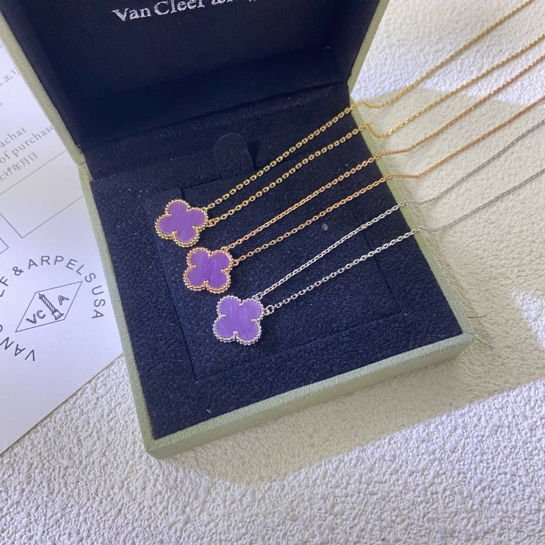 [LuxJewelry]CLOVER 15MM  PURPLE VIOLET NECKLACE
