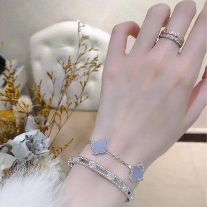 [LuxJewelry]CLOVER  5 MOTIF PURPLE CHALCEDONY BRACELET SILVER