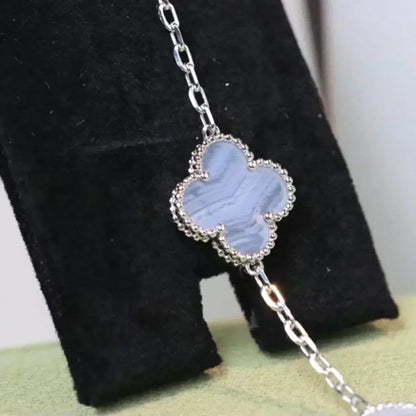 [LuxJewelry]CLOVER  5 MOTIF PURPLE CHALCEDONY BRACELET SILVER