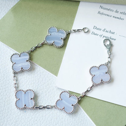 [LuxJewelry]CLOVER  5 MOTIF PURPLE CHALCEDONY BRACELET SILVER