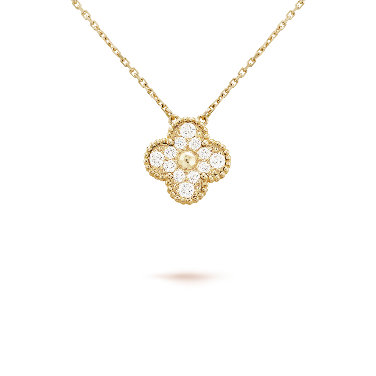 [LuxJewelry]CLOVER 15MM DIAMOND SINGLE FLOWER NECKLACE