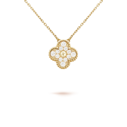 [LuxJewelry]CLOVER 15MM DIAMOND SINGLE FLOWER NECKLACE