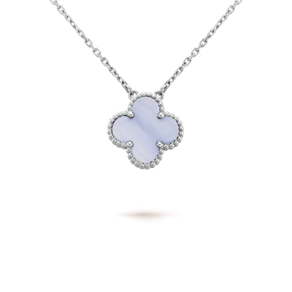 [LuxJewelry]CLOVER 15MM BLUE CHALCEDONY NECKLACE SILVER