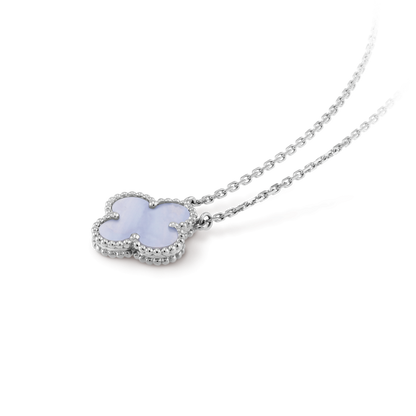 [LuxJewelry]CLOVER 15MM BLUE CHALCEDONY NECKLACE SILVER