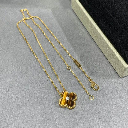 [LuxJewelry]CLOVER 15MM DIAMOND AND YELLOW TIGER'S EYE AGATE necklace