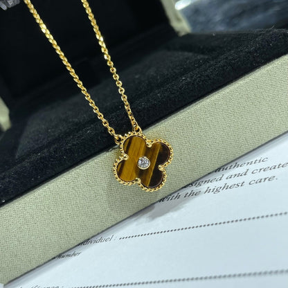 [LuxJewelry]CLOVER 15MM DIAMOND AND YELLOW TIGER'S EYE AGATE necklace