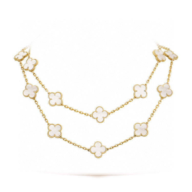 [LuxJewelry]CLOVER 20 MOTIFS WHITE MOP NECKLACE