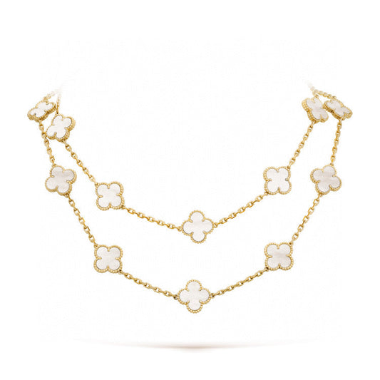 [LuxJewelry]CLOVER 20 MOTIFS WHITE MOP NECKLACE