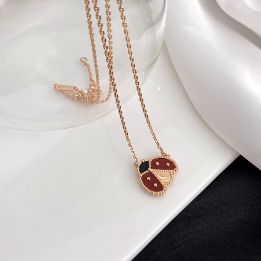 [LuxJewelry]LUCKY  CARNELIANS LADYBUG NECKLACE