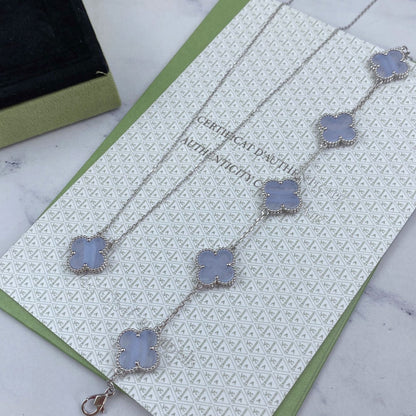 [LuxJewelry]CLOVER  5 MOTIF PURPLE CHALCEDONY BRACELET SILVER