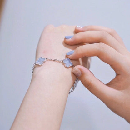 [LuxJewelry]CLOVER  5 MOTIF PURPLE CHALCEDONY BRACELET SILVER