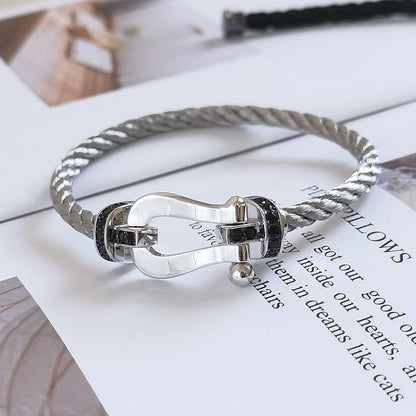 [LuxJewelry]FORCE LARGE HORSESHOE BLACK DIAMOND BRACELET SILVER