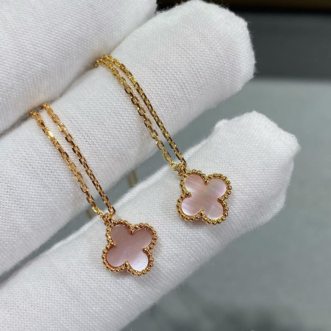 [LuxJewelry]CLOVER 15MM PINK MOTHER-OF-PEARL SINGLE FLOWER NECKLACE