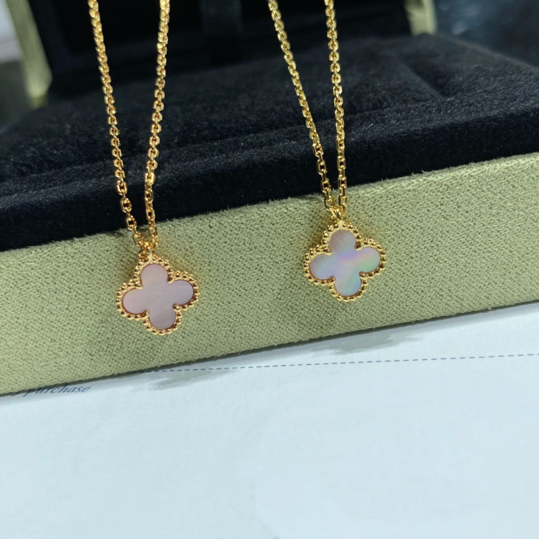 [LuxJewelry]CLOVER 15MM PINK MOTHER-OF-PEARL SINGLE FLOWER NECKLACE