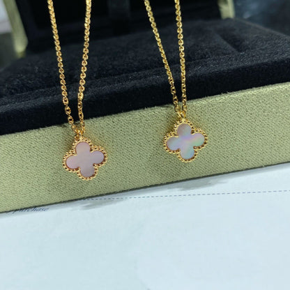 [LuxJewelry]CLOVER 15MM PINK MOTHER-OF-PEARL SINGLE FLOWER NECKLACE