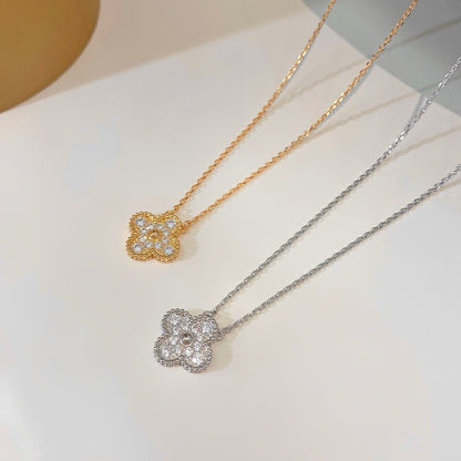 [LuxJewelry]CLOVER 15MM DIAMOND SINGLE FLOWER NECKLACE