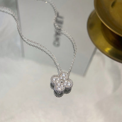 [LuxJewelry]CLOVER 15MM DIAMOND SINGLE FLOWER NECKLACE