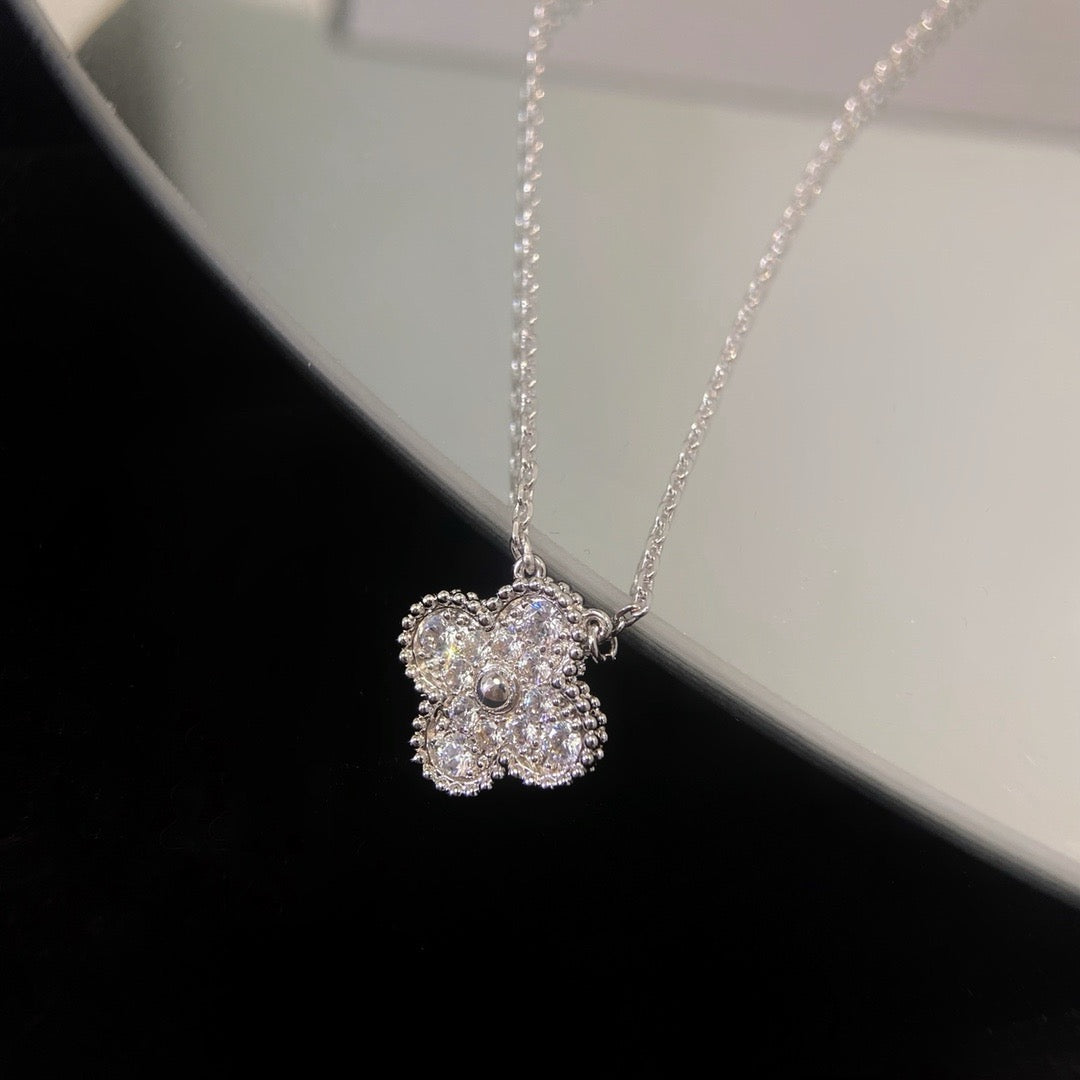 [LuxJewelry]CLOVER 15MM DIAMOND SINGLE FLOWER NECKLACE