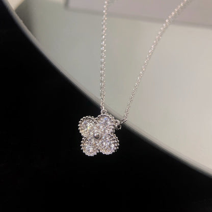 [LuxJewelry]CLOVER 15MM DIAMOND SINGLE FLOWER NECKLACE