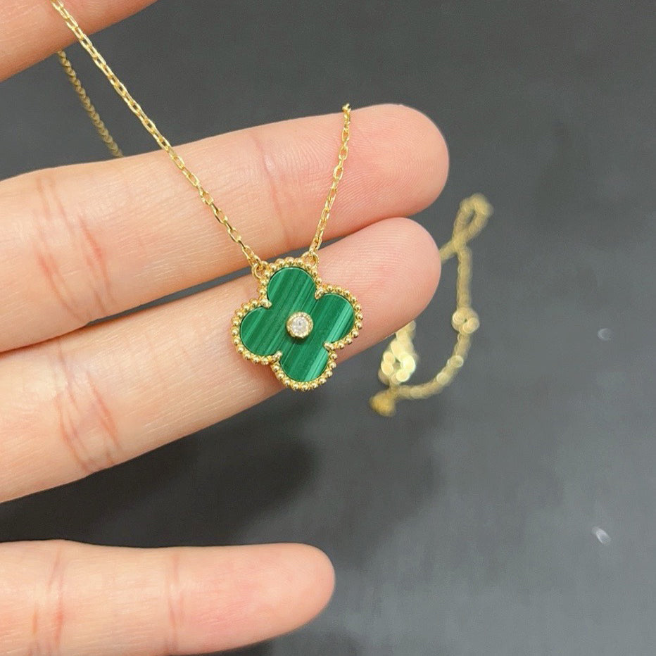 [LuxJewelry]CLOVER 15MM DIAMOND TURQUOISE NECKLACE