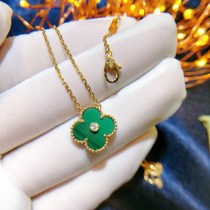 [LuxJewelry]CLOVER 15MM DIAMOND TURQUOISE NECKLACE