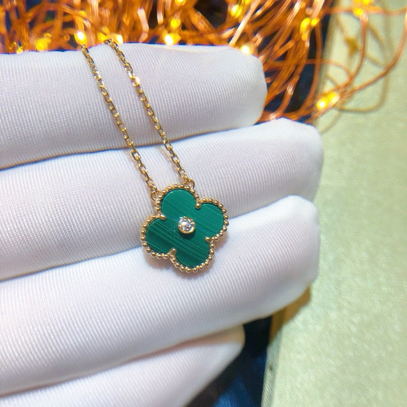 [LuxJewelry]CLOVER 15MM DIAMOND TURQUOISE NECKLACE