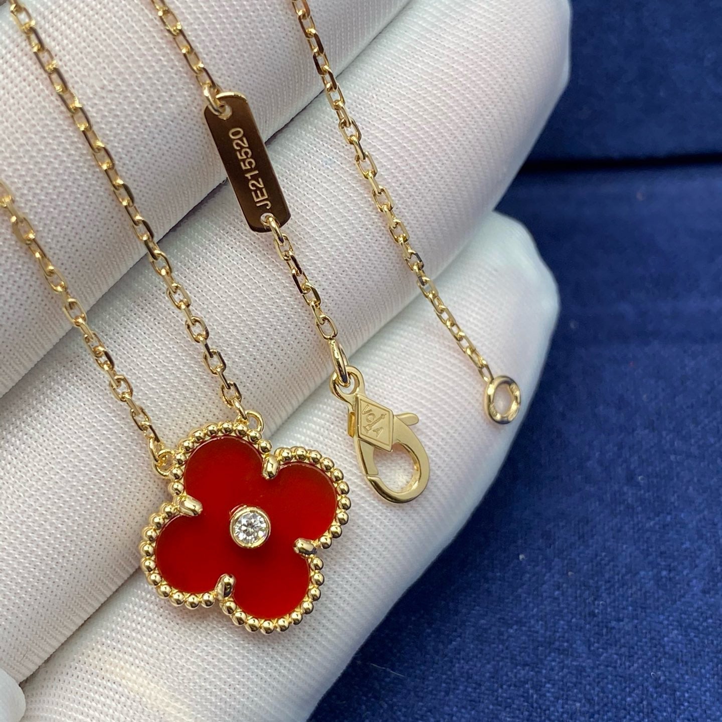 [LuxJewelry]CLOVER 15MM DIAMOND CARNELIAN NECKLACE