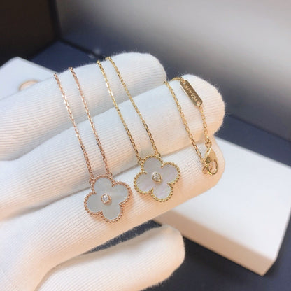[LuxJewelry]CLOVER 15MM DIAMOND WHITE FRITILLARIA NECKLACE