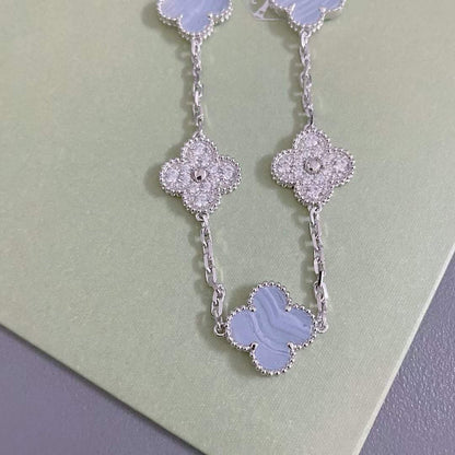 [LuxJewelry]CLOVER  5 MOTIF DIAMOND PURPLE CHALCEDONY BRACELET SILVER