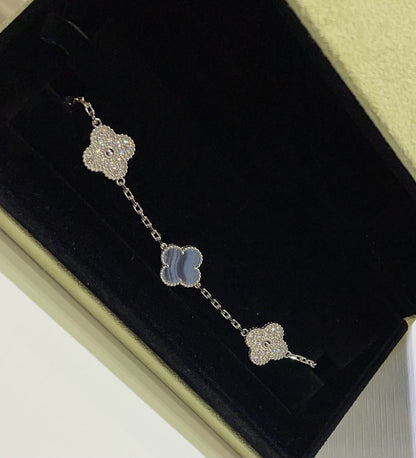 [LuxJewelry]CLOVER  5 MOTIF DIAMOND PURPLE CHALCEDONY BRACELET SILVER