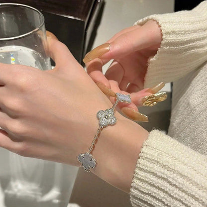 [LuxJewelry]CLOVER  5 MOTIF DIAMOND PURPLE CHALCEDONY BRACELET SILVER